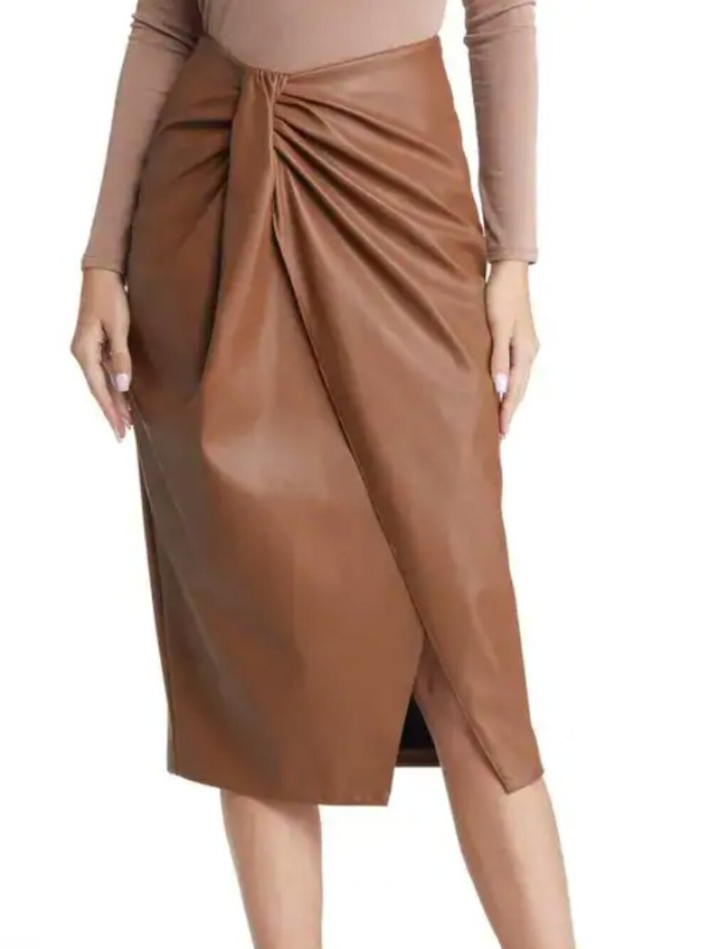 Open Edit Faux Leather Skirt Brown